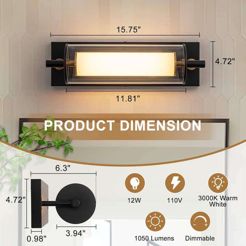 Double-Layer Cylindrical Clear Glass LED Wall Sconce Modern Industrial