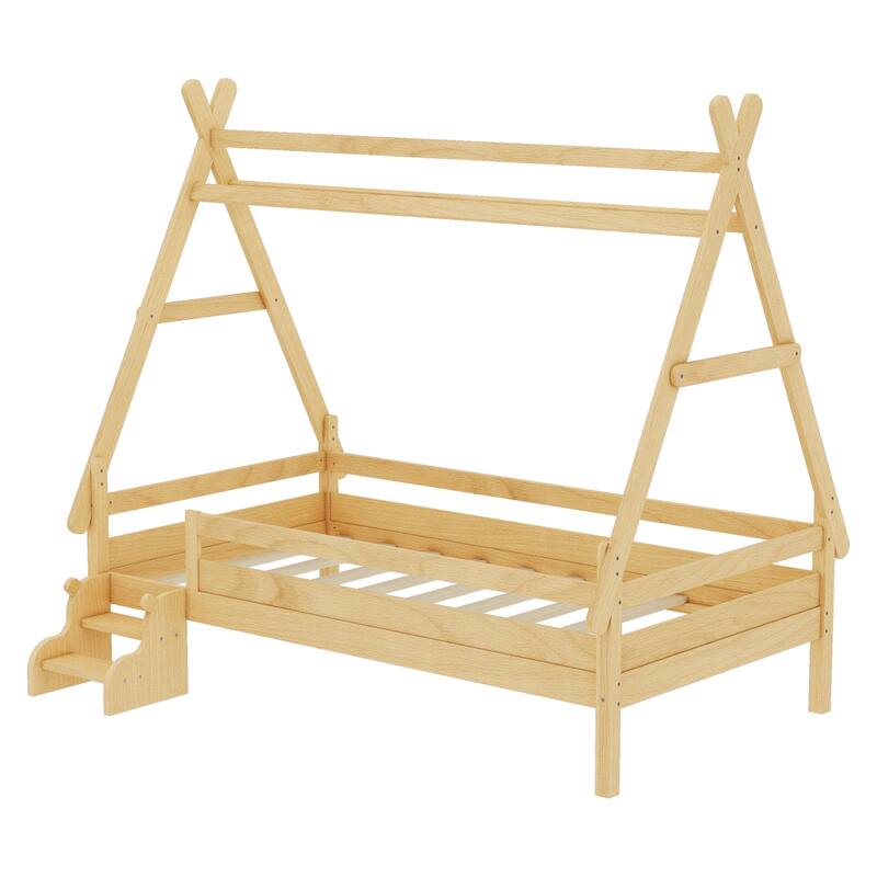 Childlike Fun House-shaped Platform Bed Frame with Low Profile Stairs