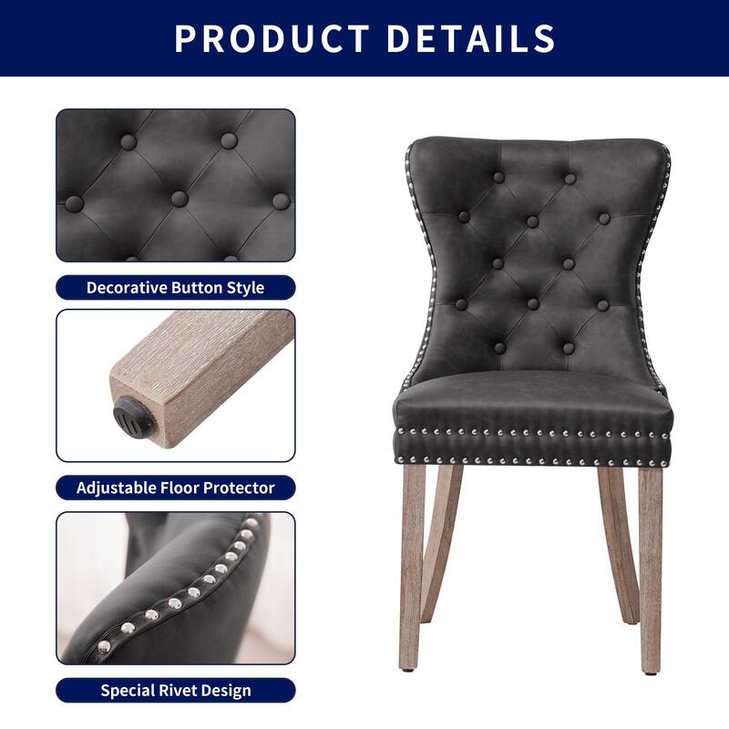 Subrtex(Set of 2)Faux Leather Upholstered Button Nailhead Wingback Dining Chair