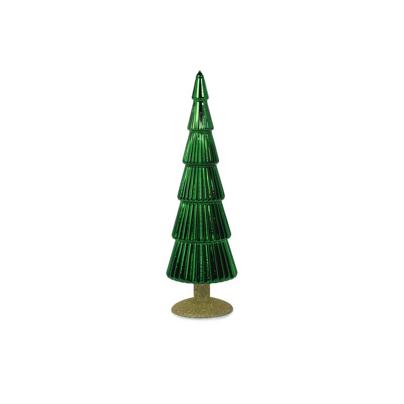 Dembe 13.5" Glass Tree on Gold Glitter Base, Set of 2 - Classic Green