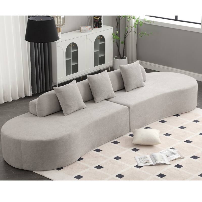 Modern Curved Terrycloth Fabric Combination Sofa No Assembly Required - Grey