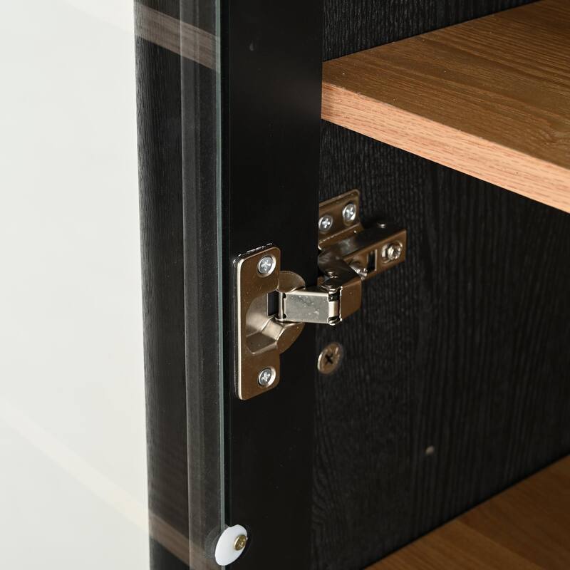 Roomfitters 73.25'' Vintage Display Cabinet with Glass Doors, Mid-Century Pantry Cabinet with Storage, Black & Natural