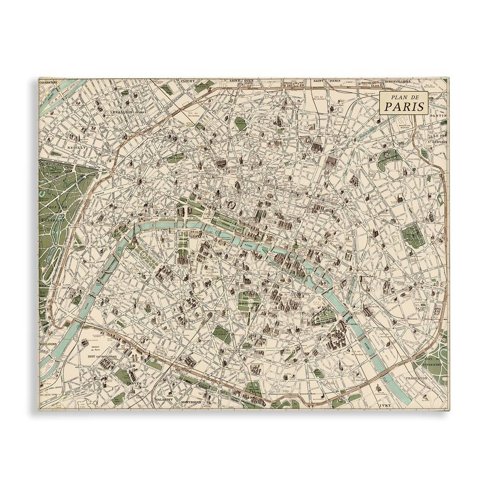 Stupell Vintage Map of Paris Canvas Wall Art Design By Phillipa Katz