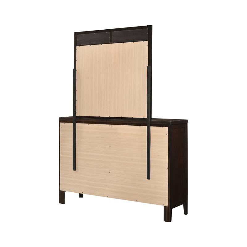 Con Wide Dresser with Wide Top Mirror, 6 Drawers, Brown Wood