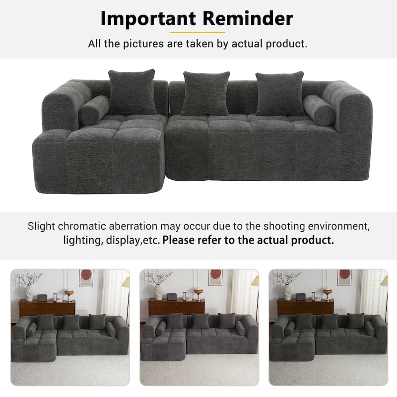 101.2" Chenille Sectional Sofa Full Compressed Sofa Modular Sofa Couch with 2 Side Pockets, Free Combined Sofa