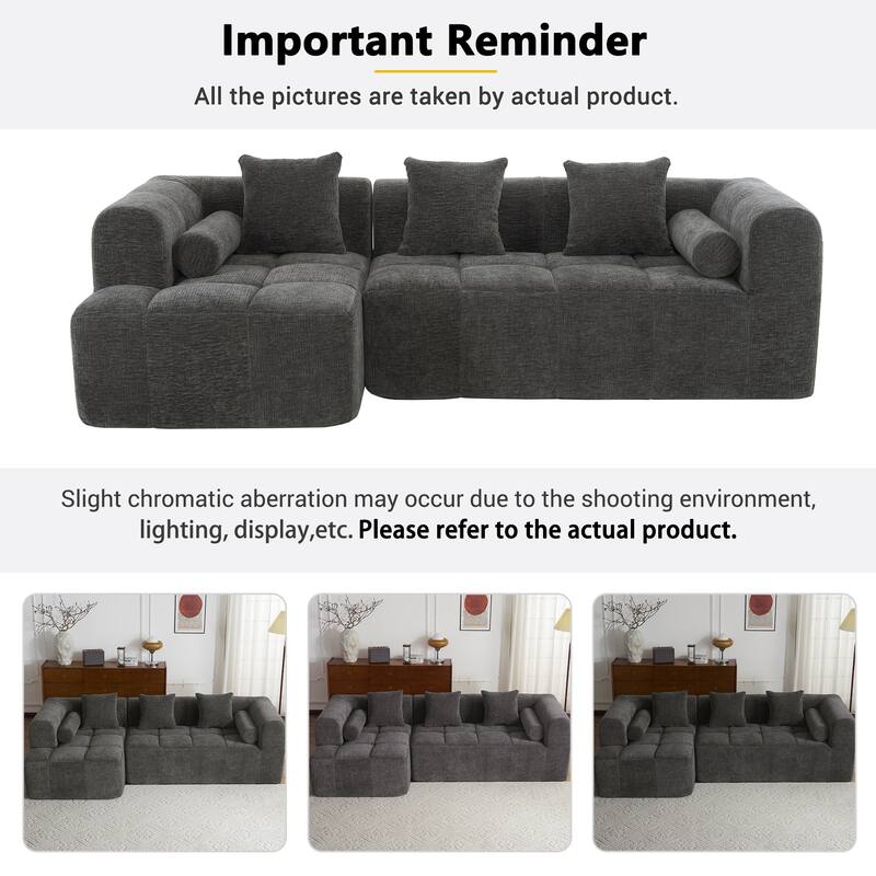 Full-Compressed Sectional Sofa with L-Shape Chaise, Modular 3 Seater Sectional Sofa, Upholstered Sofa with Side Pockets