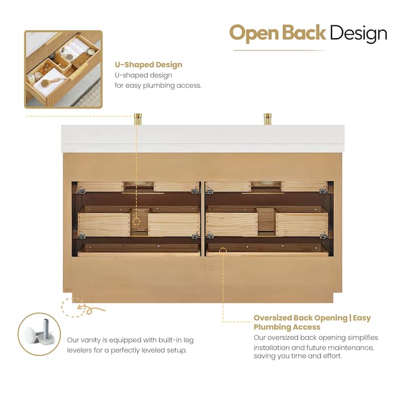 Santarem Double Vanity with Pure White Quartz Stone Top without Mirror