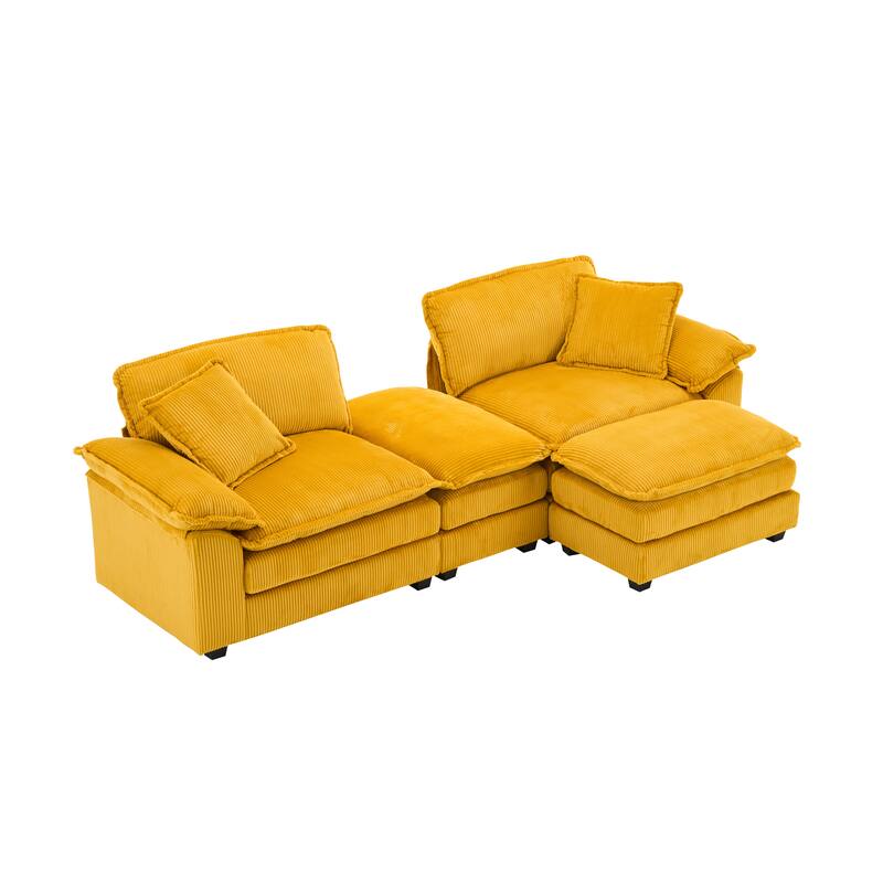 Corduroy Sleeper Sectional Sofa, Loveseat & Ottomans Chaise Lounge Set
