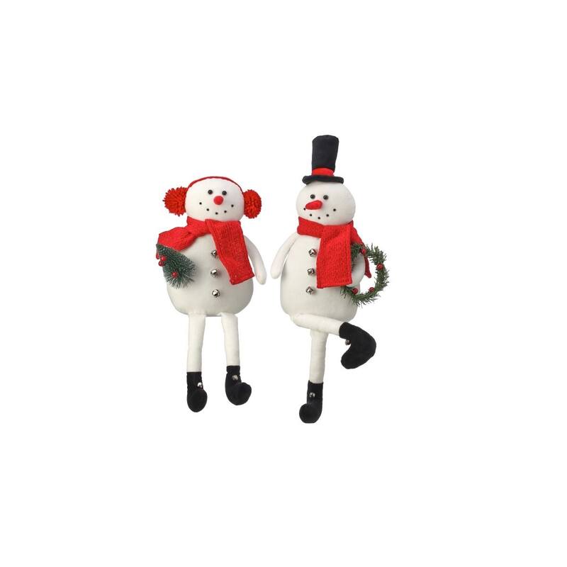 Set of 2 Sitting Snowman With Hat Earmuffs Christmas Plush Figures 20"