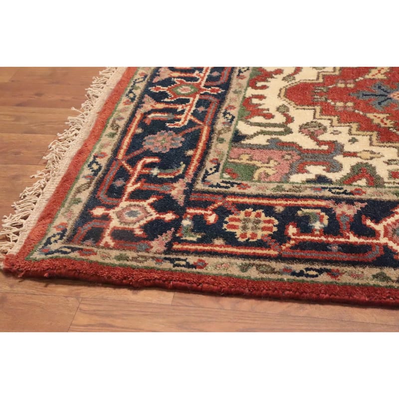 Hand Knotted Oriental 100% Wool Carpet Traditional Medallion Oranges & Rust Heriz (serapi) Area Rug - 5' 4'' X 2' 9''