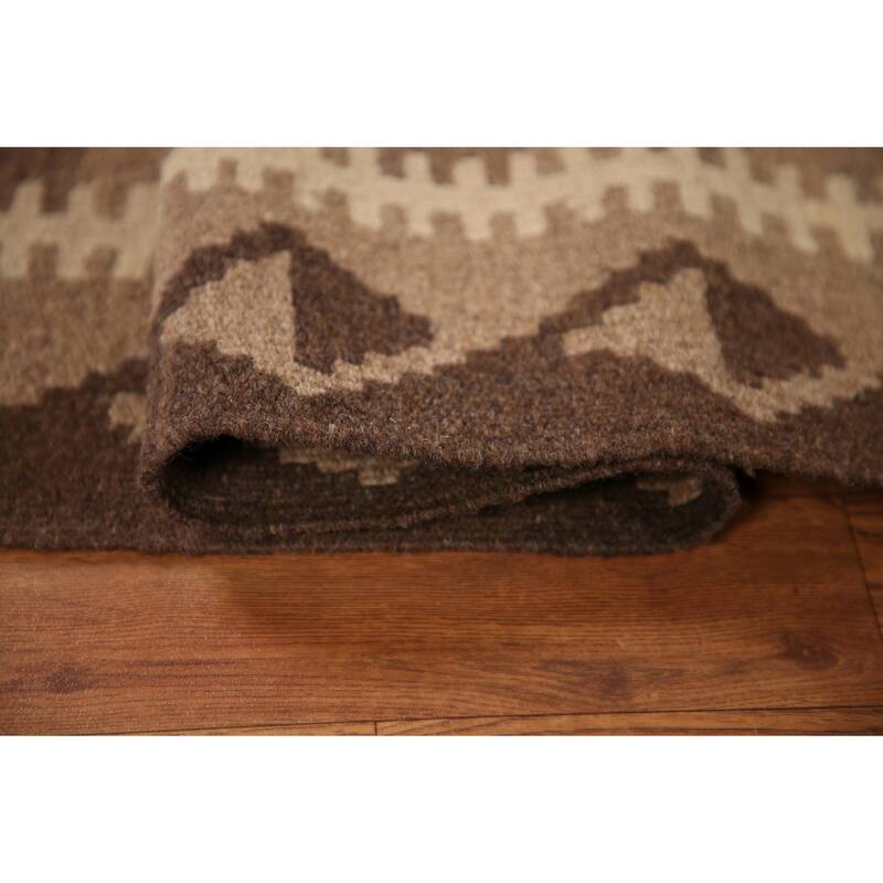 Geometric Kilim Oriental Area Rug Flat-weave Wool Foyer Carpet - 3'3" x 4'8"