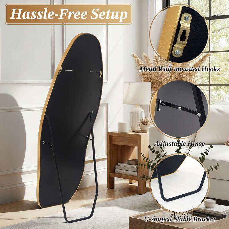 Aluminum Alloy Irregular Full-Length Floor Mirror-Freestanding, Wall-Mounted or Leaning - 24x63