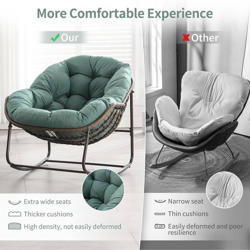 Outdoor rattan rocking chair, padded penguin rocking chair,lounge chair Outdoor for Front Porch,Living Room,Patio,Garden