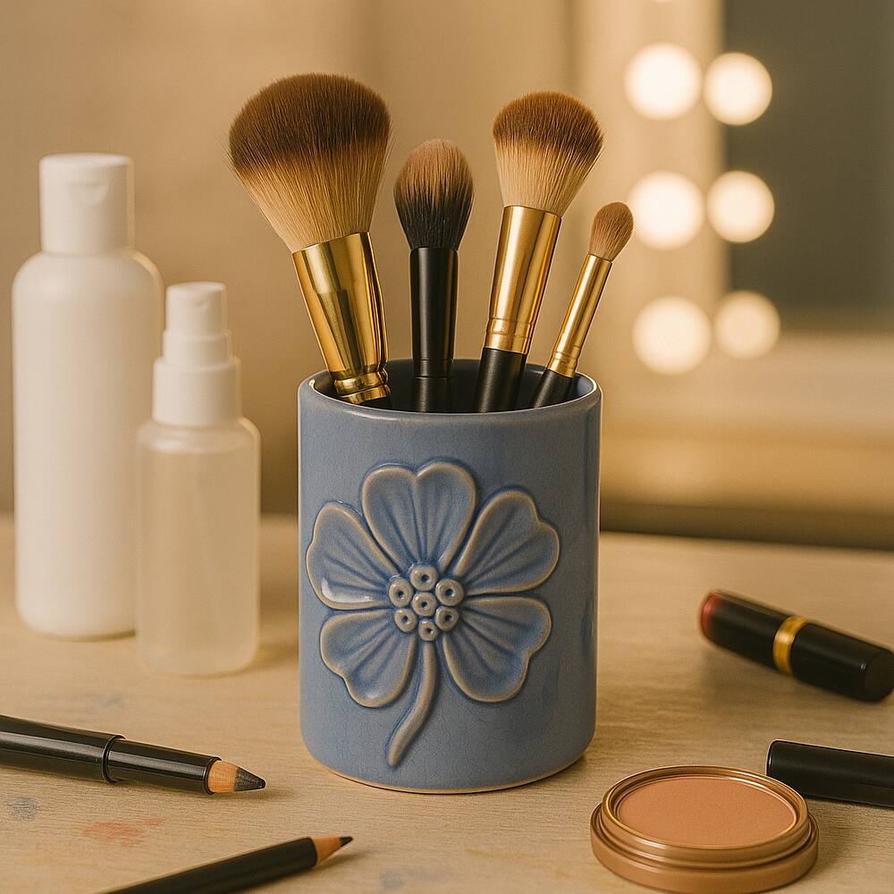 Ceramic Cute Pencil Cup Decorative Flower Office Desk Accessory