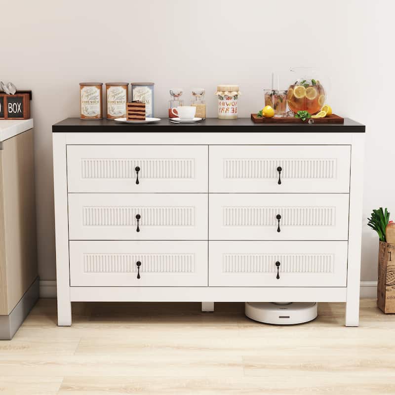 Modern 48-Inch White 6-Drawer Accent Sideboard Cabinet - 48" in Width