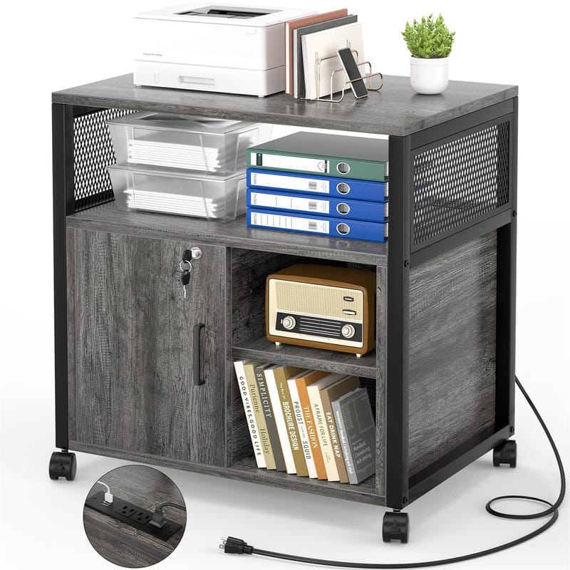 Locking Office Filing Cabinets - 23.6"D x 17.2"W x 26"H - Standard Black Oak
