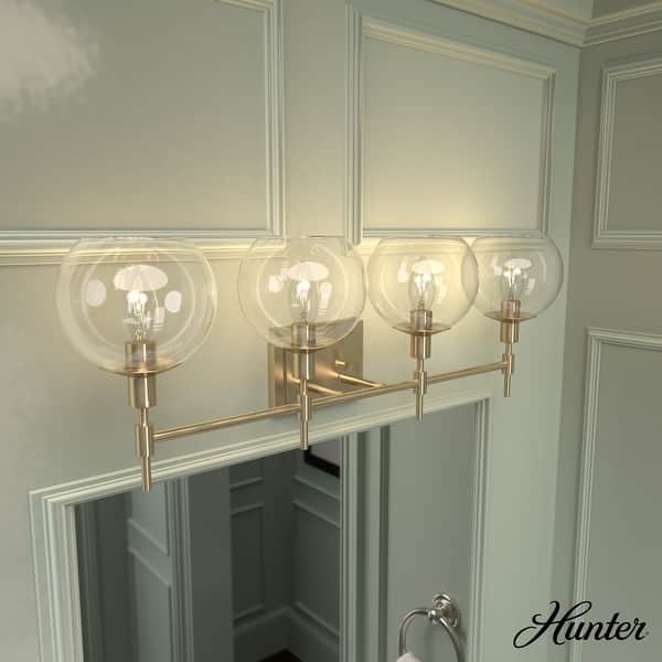 slide 2 of 47, Hunter Xidane Vanity Wall Light - Bathroom, Mid Century Modern, Glam - Clear glass 4 Light - Alturas Gold-Clear Glass