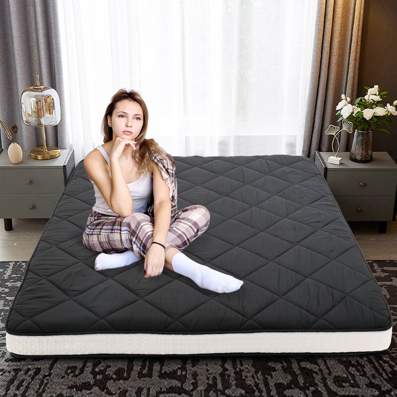 DoCred Extra Thick Futon Mattress, Foldable Roll Up Mattress - Black - Twin
