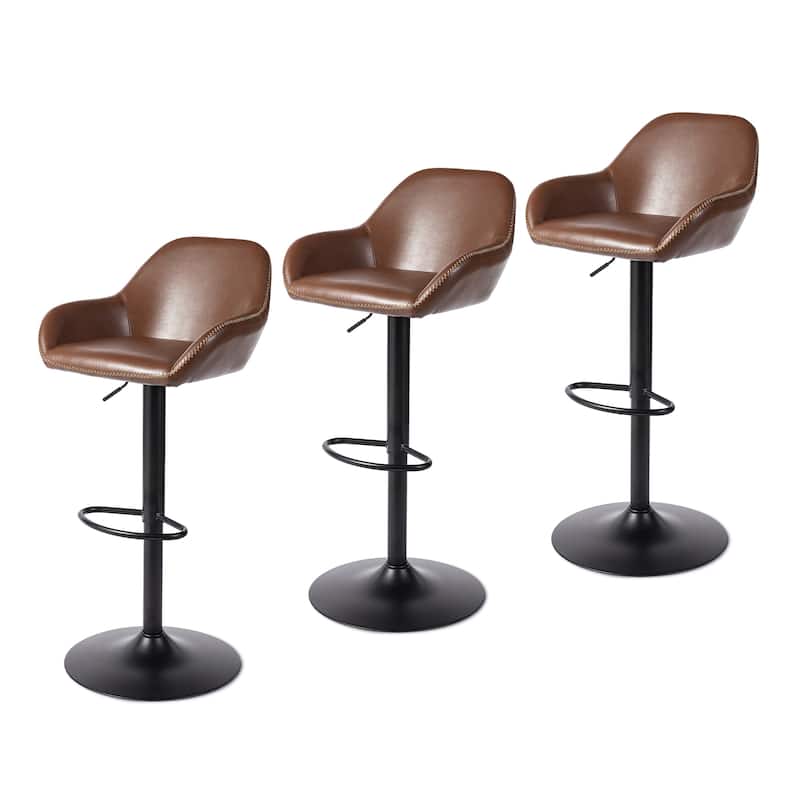 Glitzhome Set of 3 Mid-Century Modern Adjustable Swivel Bar Stools - Set of 3