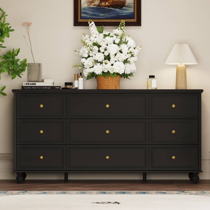 Timechee 63'' W Dresser White Chest Srorage Cabinet Lacquer Drawers