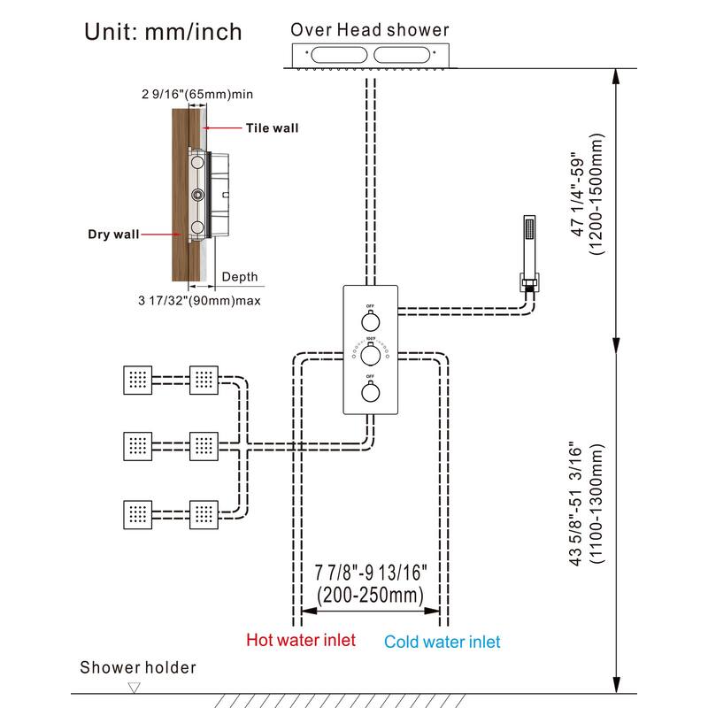 64-Color LED Mood Lighting Thermostatic Shower Faucet System with 12" Rain Shower Head , Body Jet and Handheld Spray