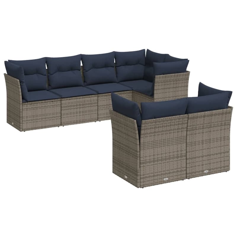 vidaXL 7 Piece Patio Sofa Set with Cushions Brown/Gray Poly Rattan - 21.7 x 24.4 x 27.2