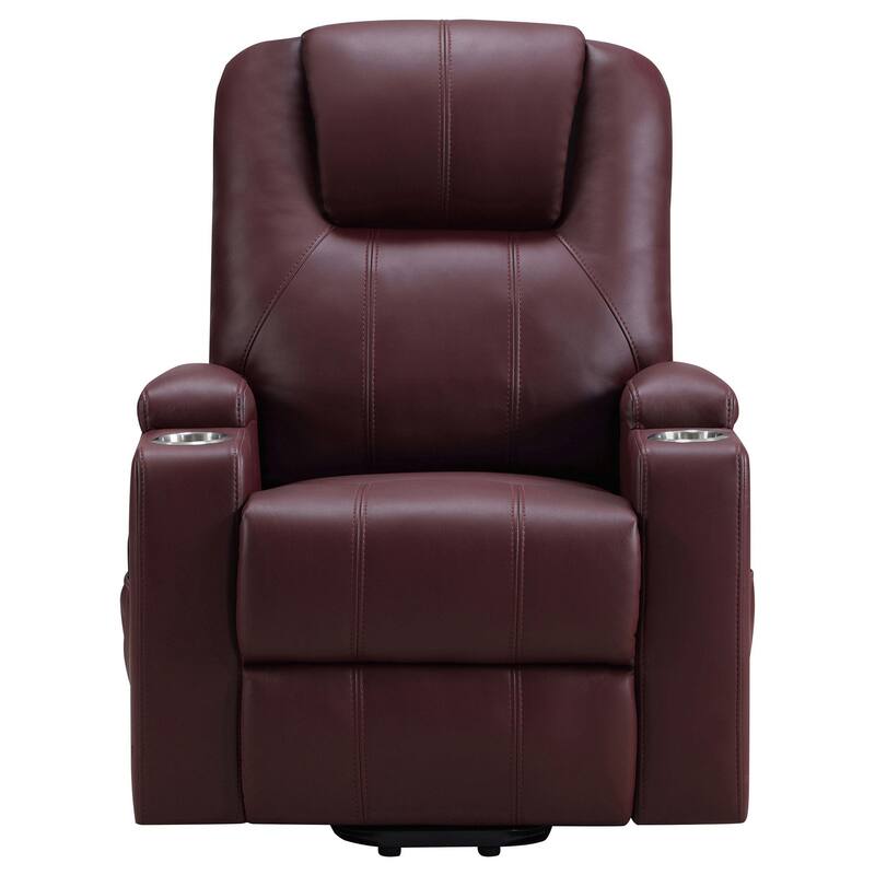 Stoy Power Lift Recliner Chair, Massage, 36 Inch Wine Red Faux Leather