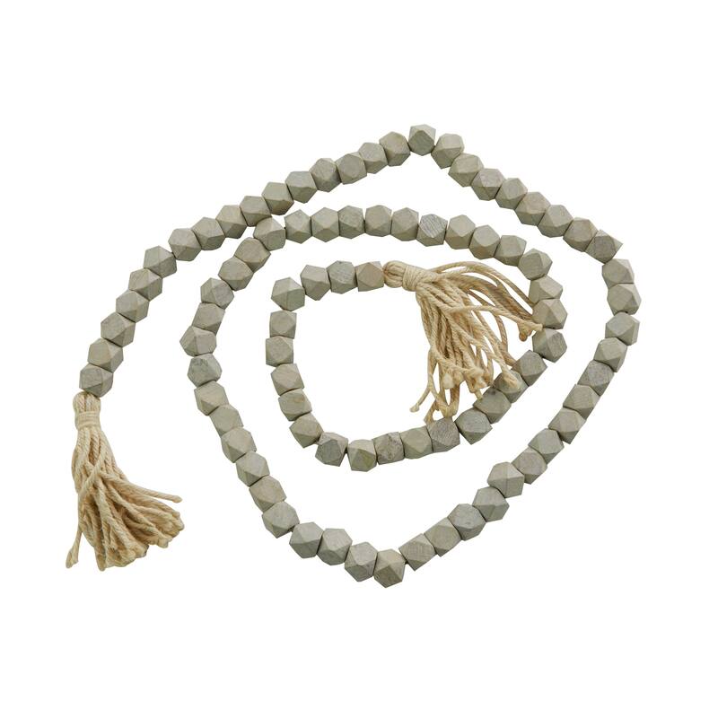 Bohemian Natural Wood Bead Garland with Cotton Tassels - 80 x 1 - Grey - Diamond