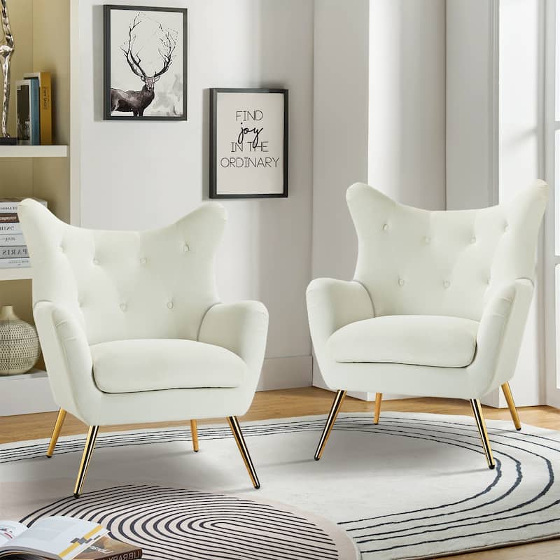 Eusebio Modern Velvet Accent Chair with Tufted Wingback for Living Room Set of 2 by HULALA HOME - IVORY