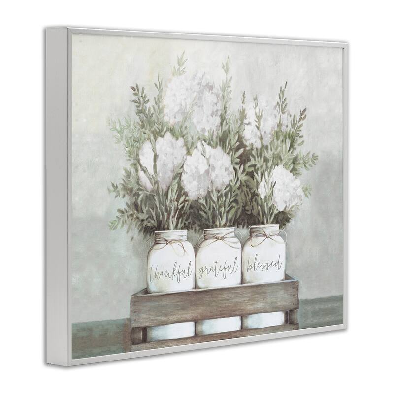Stupell Pristine Hydrangea Bouquets Thankful Grateful Blessed Sentiment Framed Wall Art - Off-White