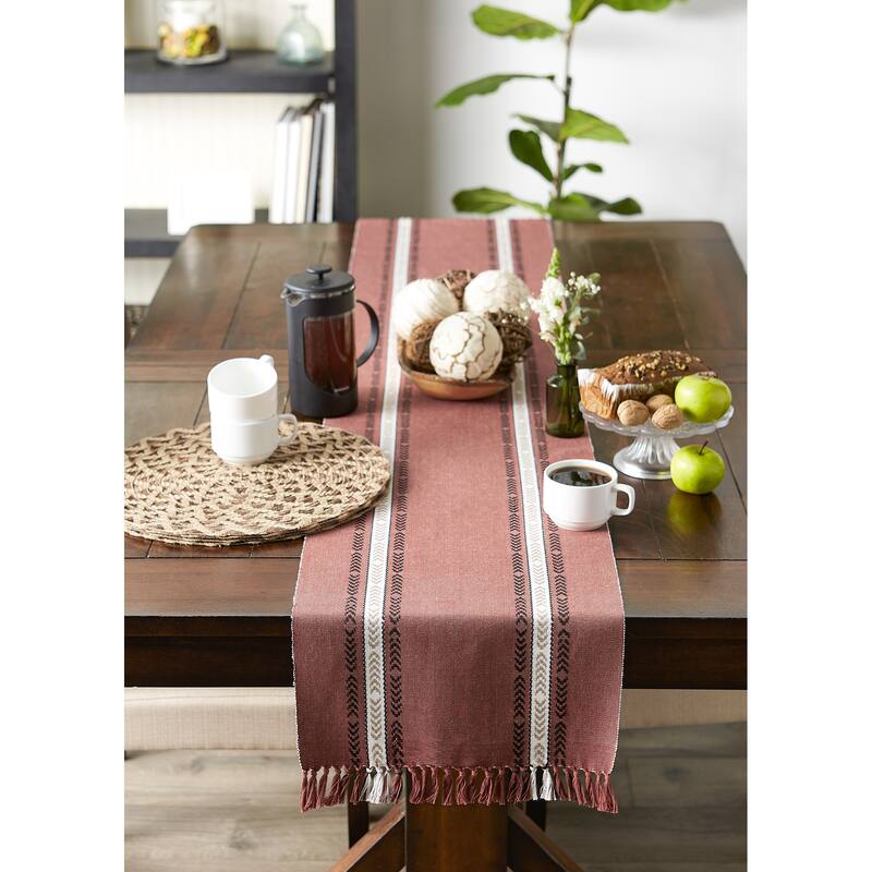DII Dobby Striped Fringe Ribbed Table Runner