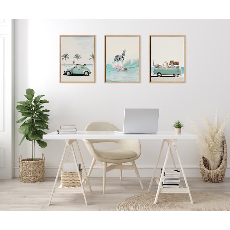 Kate and Laurel Sylvie Zebra Surfer Framed Canvas by July Art Prints