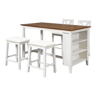 5 Piece Counter Height Wood Dining Table Set with Storage Shelf - Bed ...