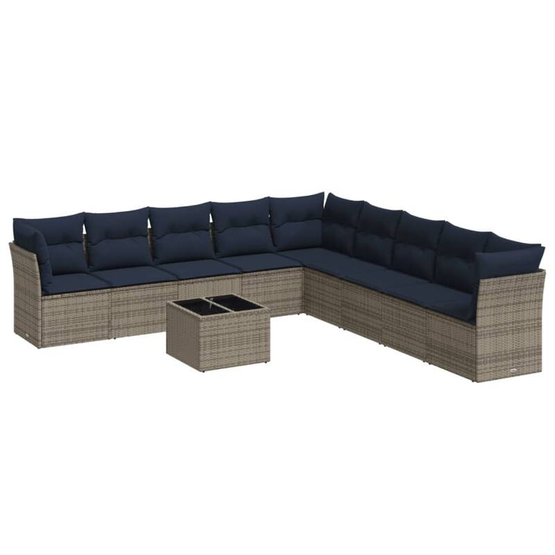 vidaXL 9/10 Piece Patio Sofa Set with Cushions Black/Brown/Gray Poly Rattan - 21.7 x 24.4 x 27.2