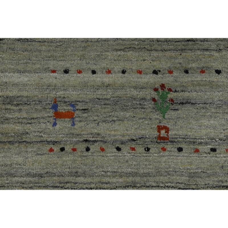 Hand Knotted Oriental 100% Wool Carpet Tribal Animal Pictorial Green Gabbeh Area Rug - 8' 1'' X 4' 11''