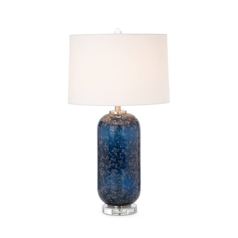 Lux Lighting Stunning Blue Glass Table Lamps with Linen Shade (Set of 2) 3-Way Switch