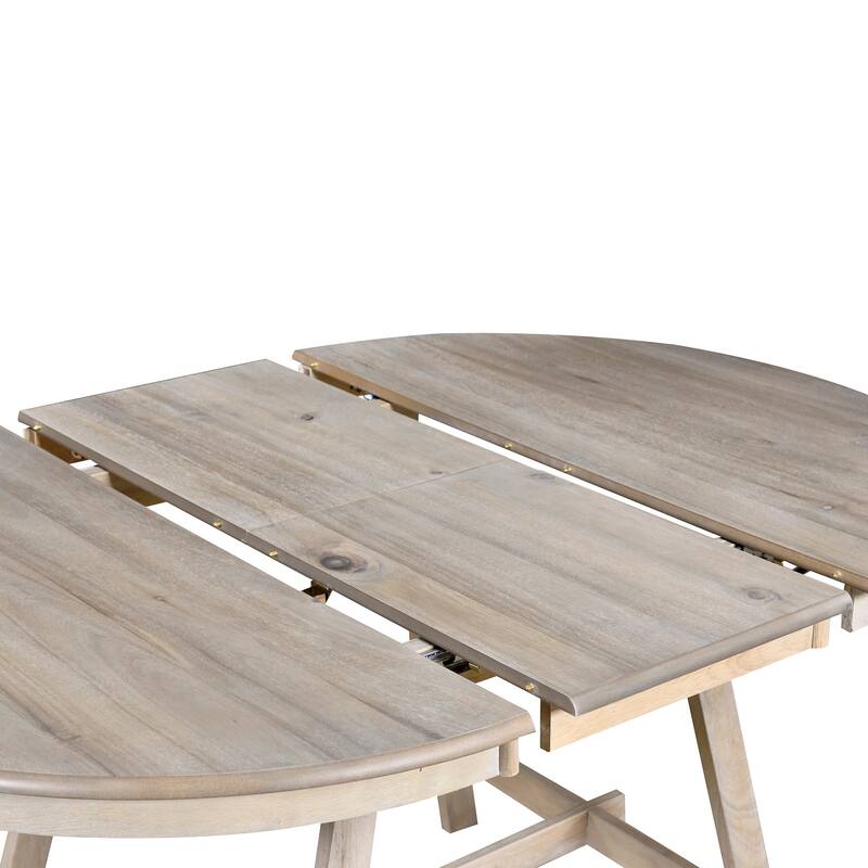 Roomfitters Retro Round Extendable Wood Dining Table with Flip Leaves for Kitchen or Dining Room, Natural Wood Wash