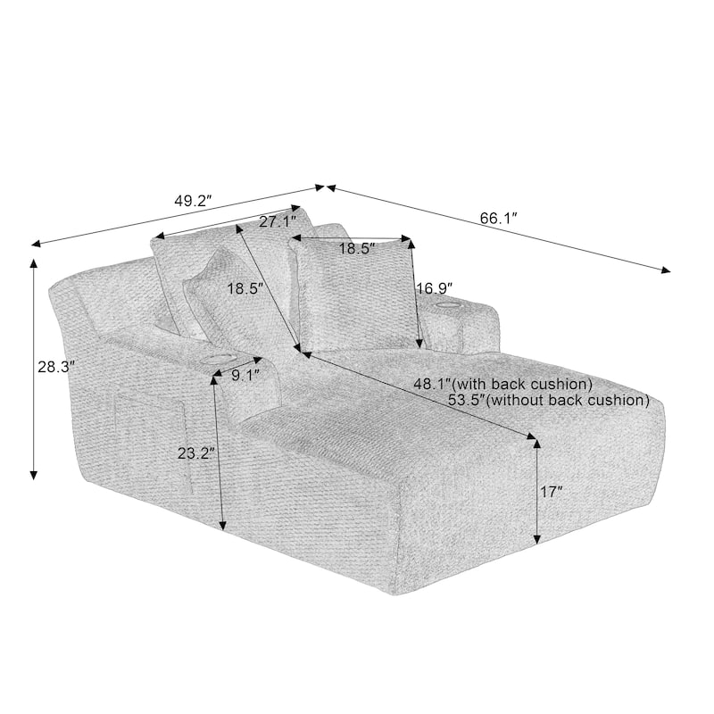 Comfy Sleeper Sofa Single Chaise Lounge w/ Cup Holders & Side Pockets