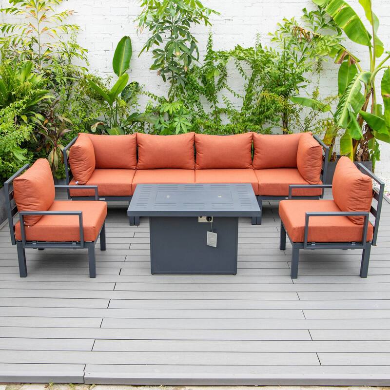 Outdoor 7-Piece Patio Sectional Set Aluminum Frame W/ Fire Pit Table
