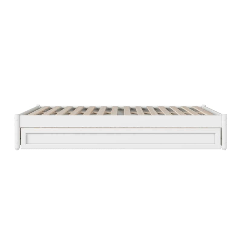 Barcelona Full Panel Platform Bed with Twin Trundle in White