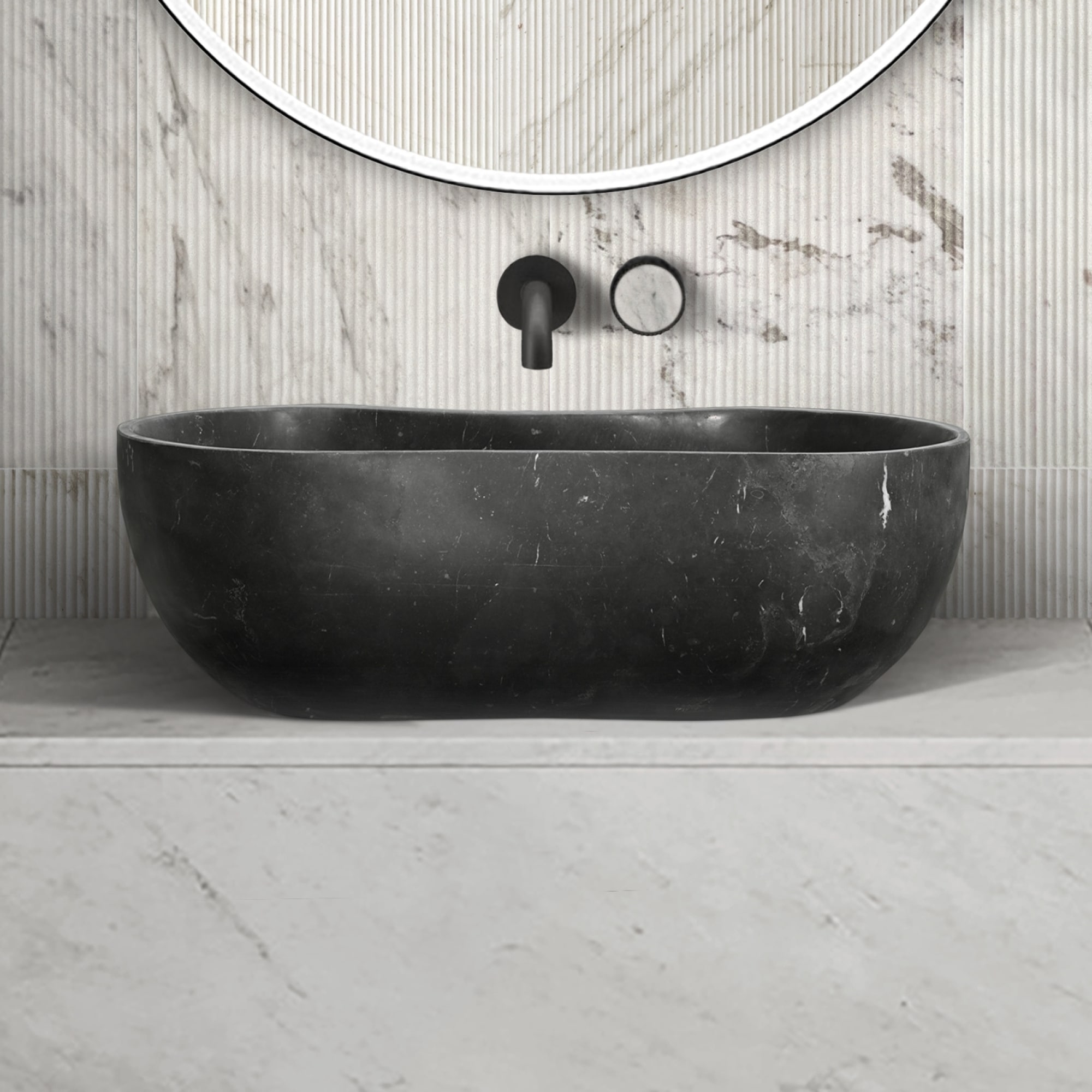 Roomfitters Marble Bathroom Vessel Sink, Natural Stone Countertop Wash Basin, Organic Wavy Vanity Bowl, Matte Finish, Dark Grey