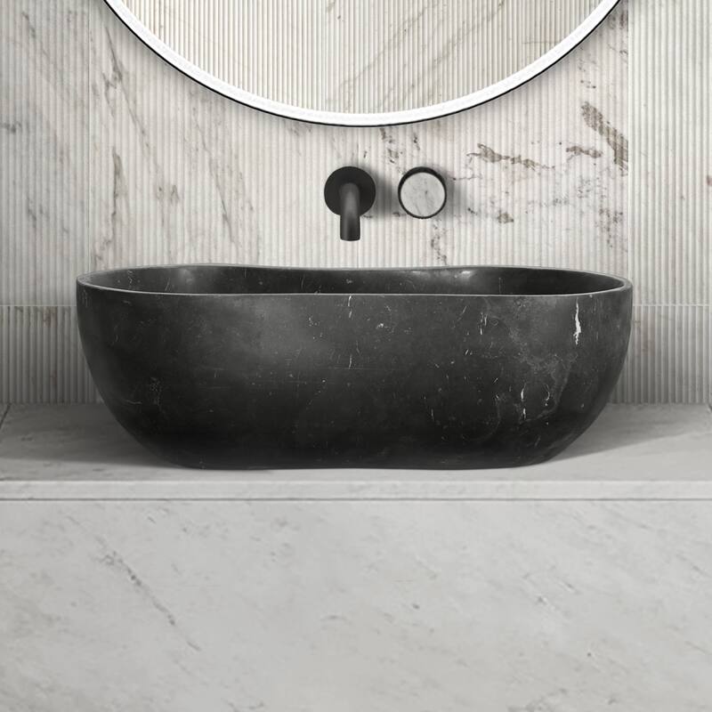Roomfitters Marble Bathroom Vessel Sink, Natural Stone Countertop Wash Basin, Organic Wavy Vanity Bowl, Matte Finish, Dark Grey - Dark Gray