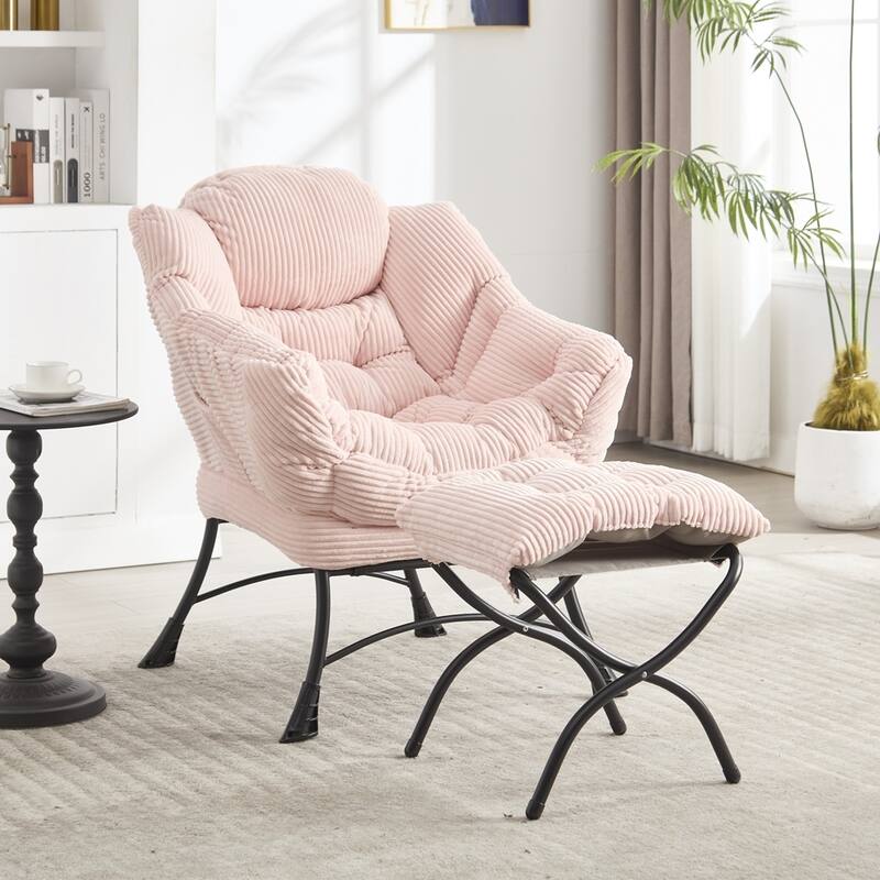 Rattan Rocking Chair Recliner Chair With Padded Cushion - Pink