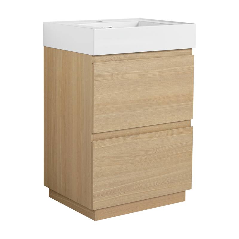 Elegant 24-Inch Bathroom Vanity with Single Resin Sink, 2 Drawers, Waterproof Finish, and Pre-Drilled Faucet Hole