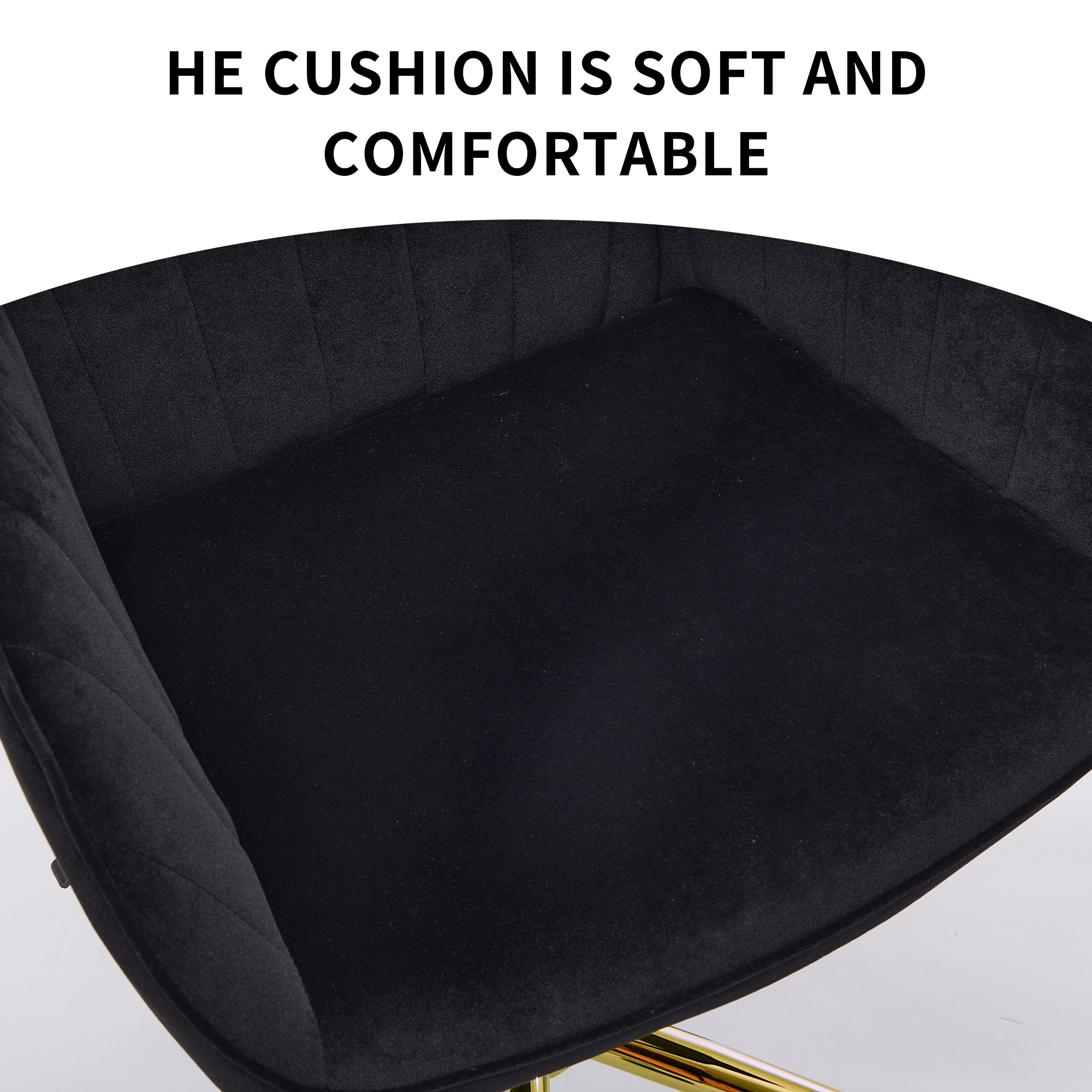 Black Comfortable Vanity Chair Visitor Chair with Lumbar Support, Ergonomic Swivel Chair Computer Chair with Backrest