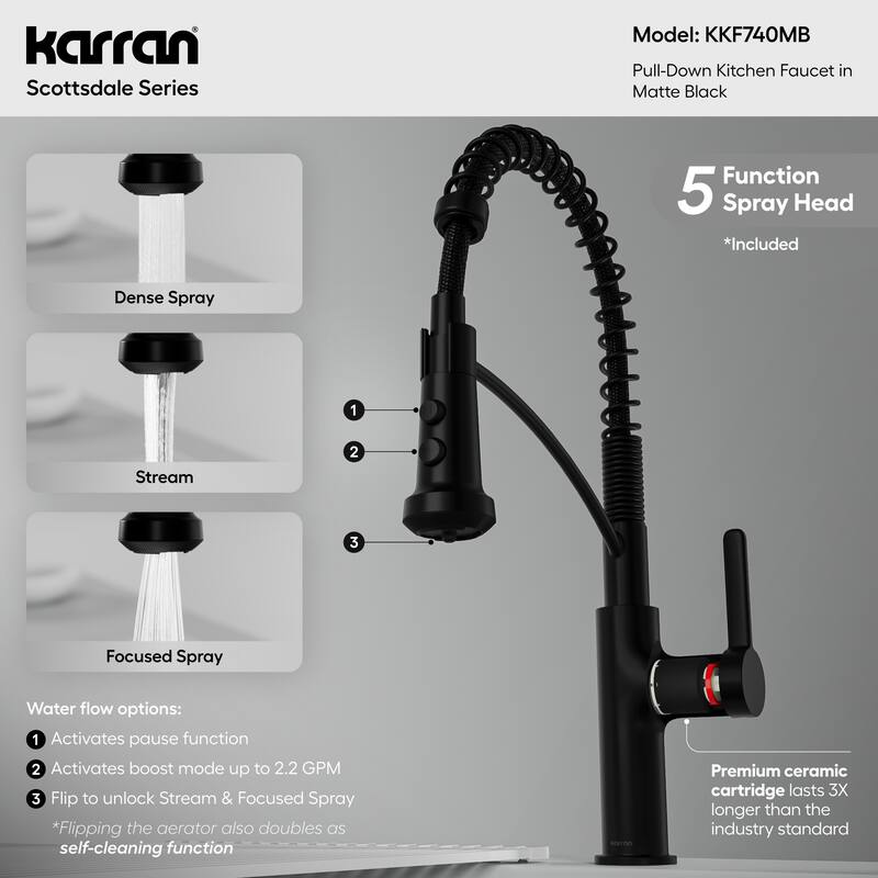 Karran Scottsdale Single Handle Commerical Pull-Down Sprayer Kitchen Faucet