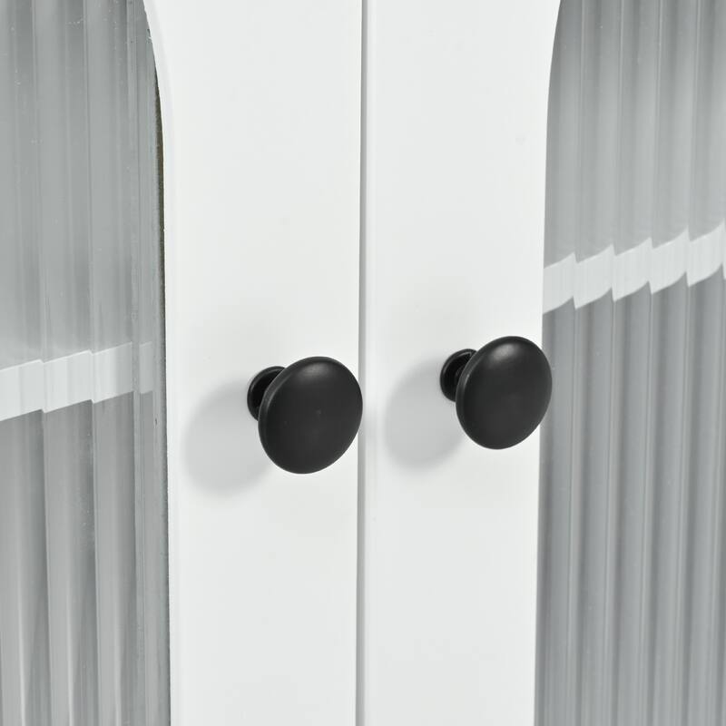 73.5'' Rubberwood Kitchen Island with LED Lights, Extended Table, Power Outlets and 2 Fluted Glass Doors