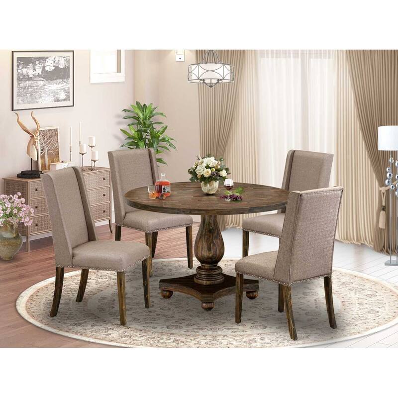 HomeStock 5-Piece Distressed Jacobean Finish Solid Wood Top Dining table with 4 Chairs