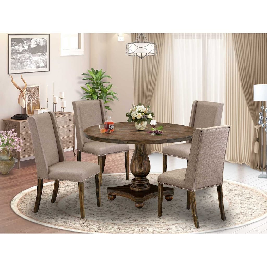 HomeStock 5-Piece Distressed Jacobean Finish Solid Wood Top Dining table with 4 Chairs