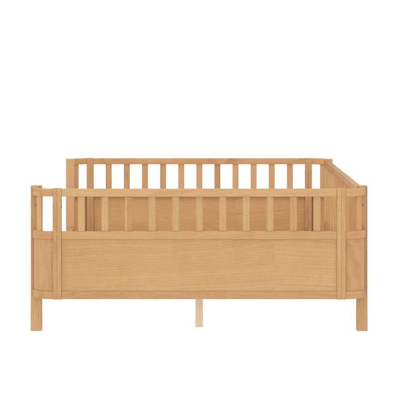 Multi Size Low Platform Bed for Kids with Rounded Corners Guardrails, Detachable Right-side Fence and Open Left-side Design